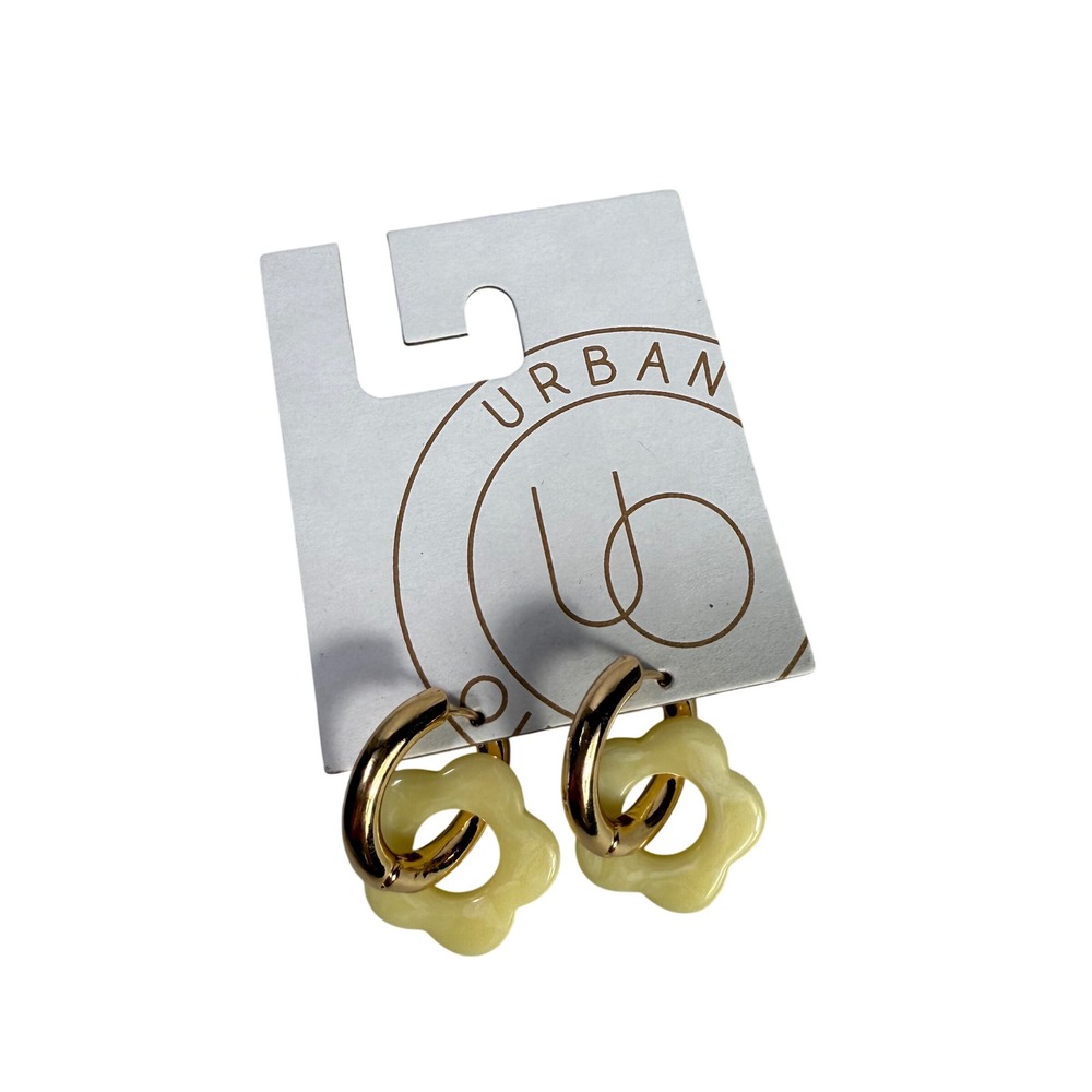 NEW Urban Outfitters Gold Tone Flower Drop Hoop Earrings Yellow Cream